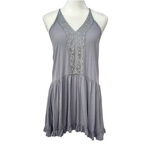 Don’t Ask Why Women’s Dress Small Gray Lace Front Ruffle Hem Racerback Italy